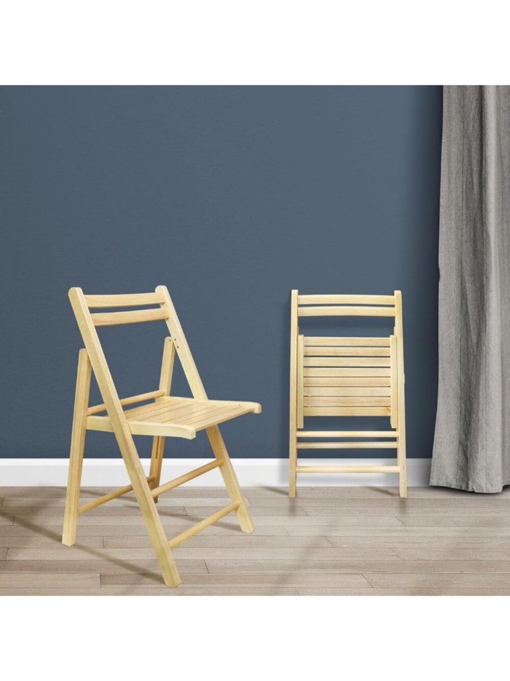 2-Piece Natural Wooden Folding Chairs Set - Casual Home Seating Solution